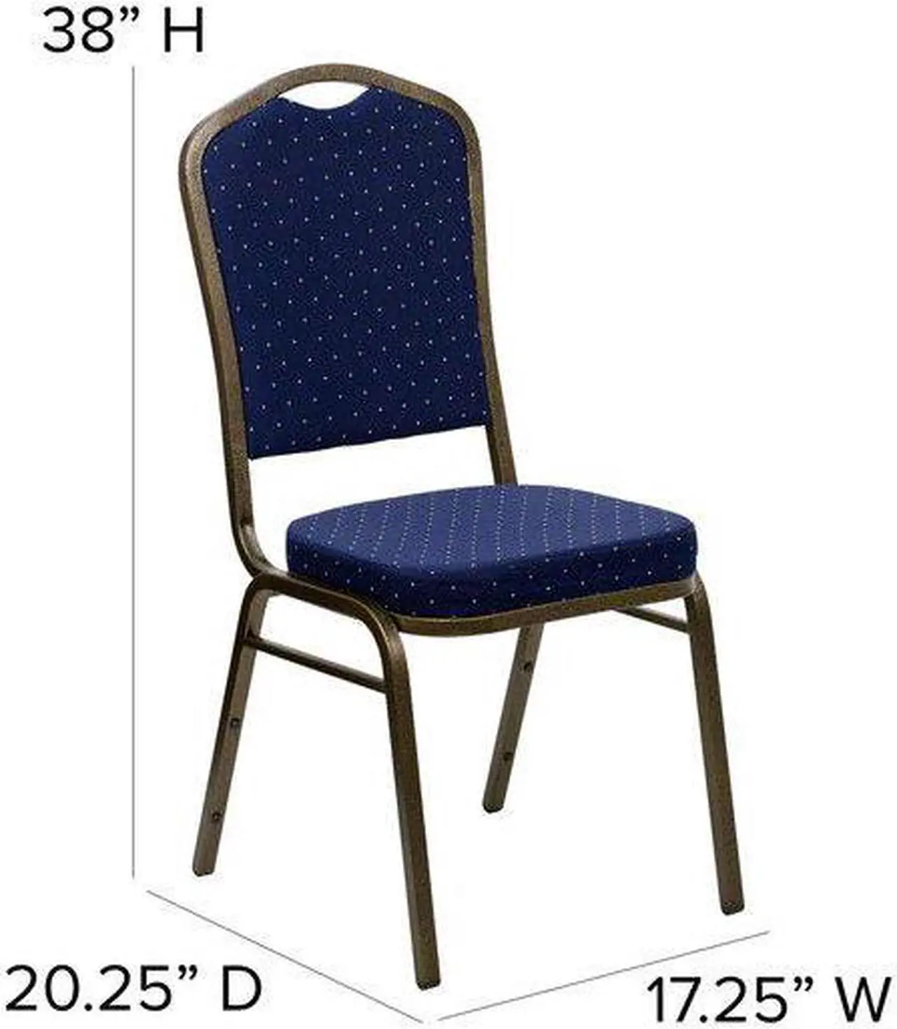 Alt view image 8 of 20 - HERCULES Series Crown Back Stacking Banquet Chair in Navy Blue Dot Patterned Fabric - Gold Vein Frame