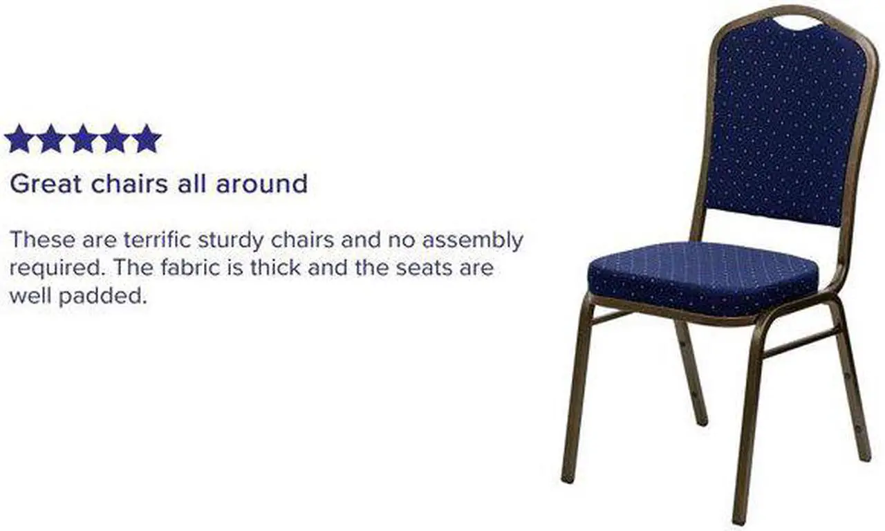 Alt view image 10 of 20 - HERCULES Series Crown Back Stacking Banquet Chair in Navy Blue Dot Patterned Fabric - Gold Vein Frame