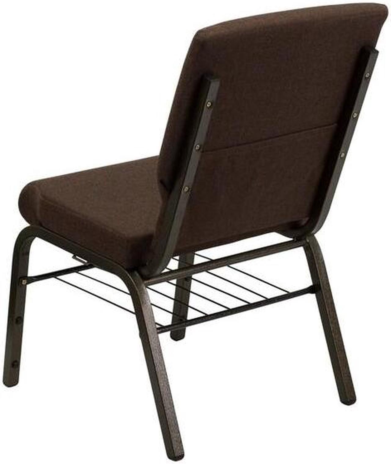 Alt view image 16 of 20 - HERCULES Series 18.5''W Church Chair in Brown Fabric with Book Rack - Gold Vein Frame