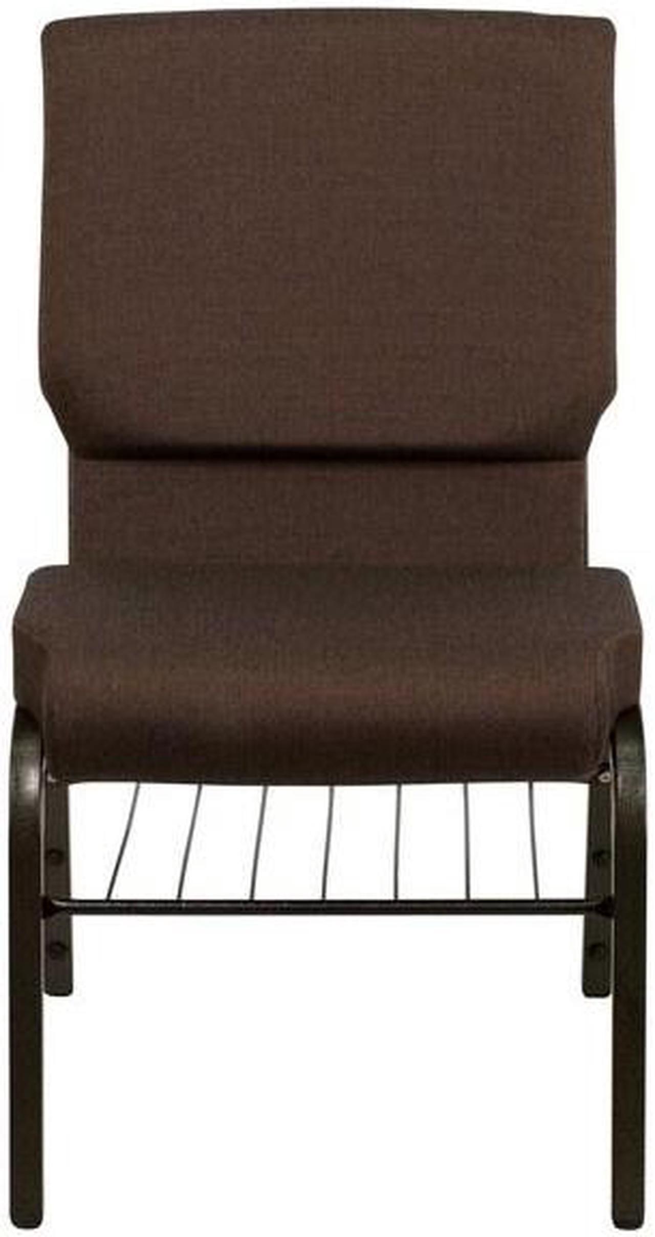Alt view image 17 of 20 - HERCULES Series 18.5''W Church Chair in Brown Fabric with Book Rack - Gold Vein Frame