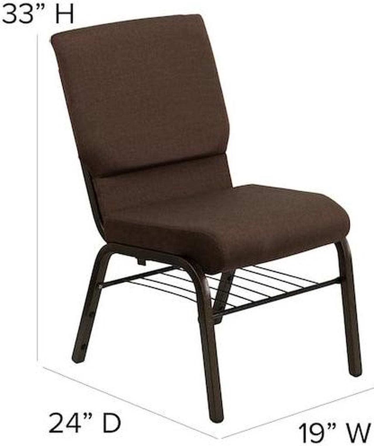 Alt view image 12 of 20 - HERCULES Series 18.5''W Church Chair in Brown Fabric with Book Rack - Gold Vein Frame