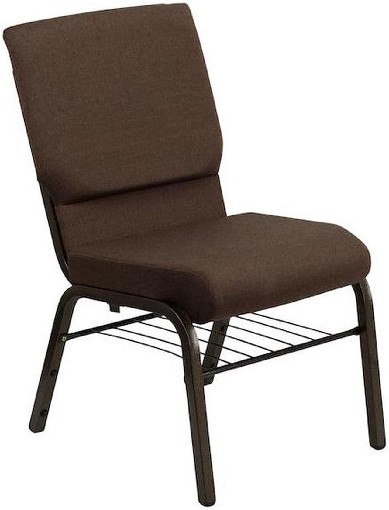 Alt view image 14 of 20 - HERCULES Series 18.5''W Church Chair in Brown Fabric with Book Rack - Gold Vein Frame