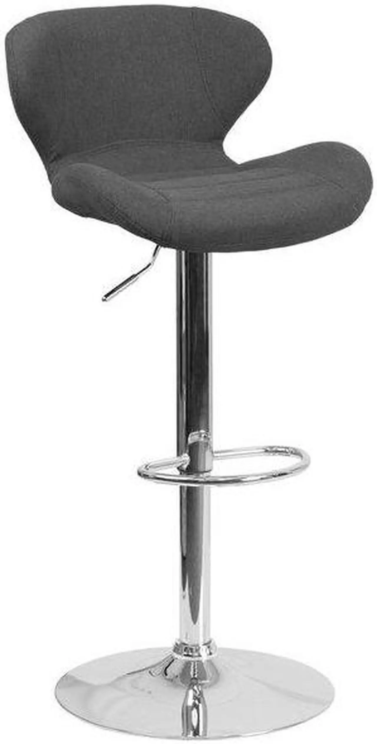 Alt view image 14 of 20 - Contemporary Charcoal Fabric Adjustable Height Barstool with Curved Back and Chrome Base