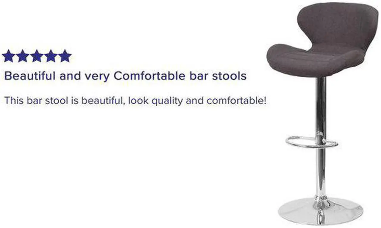 Alt view image 17 of 20 - Contemporary Charcoal Fabric Adjustable Height Barstool with Curved Back and Chrome Base