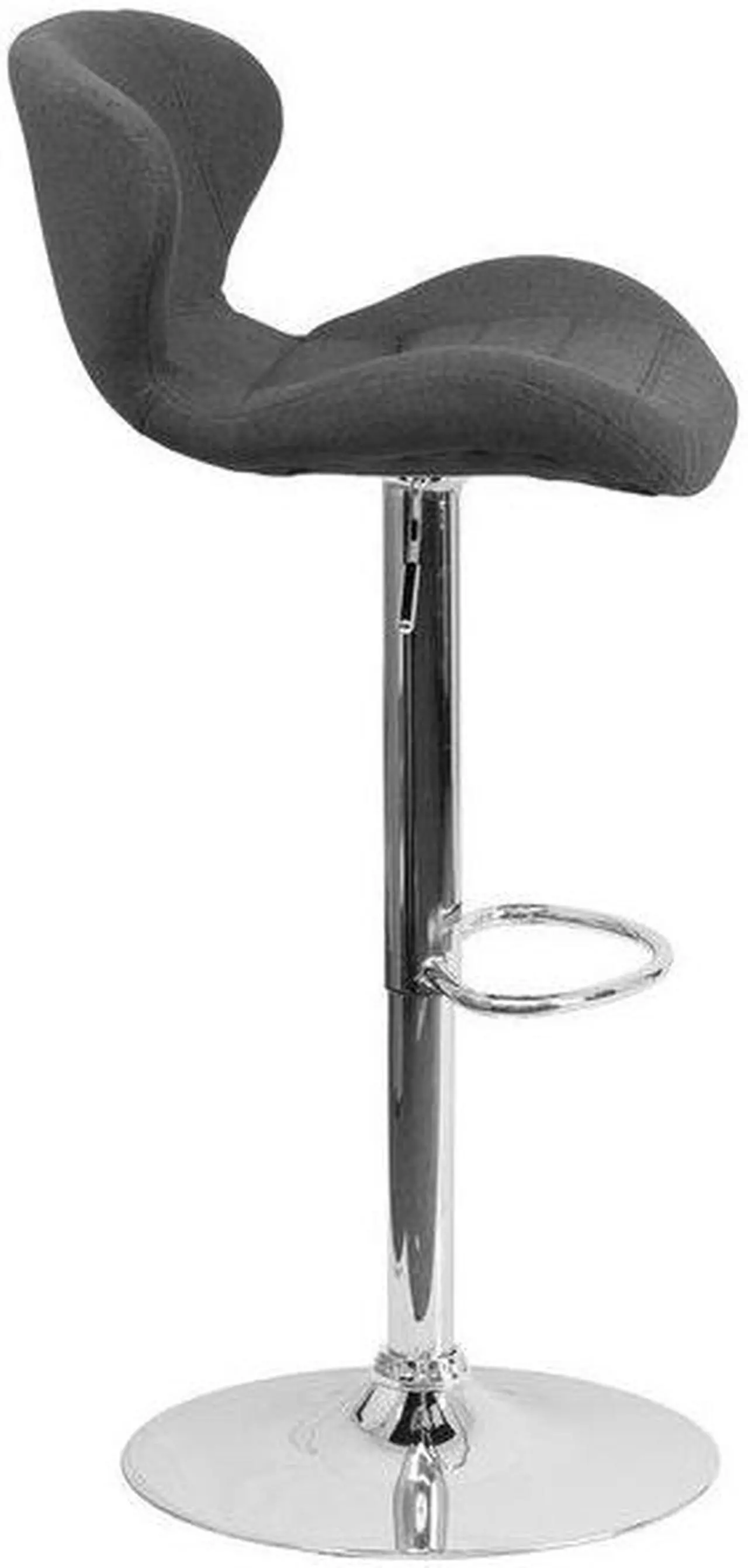 Alt view image 18 of 20 - Contemporary Charcoal Fabric Adjustable Height Barstool with Curved Back and Chrome Base