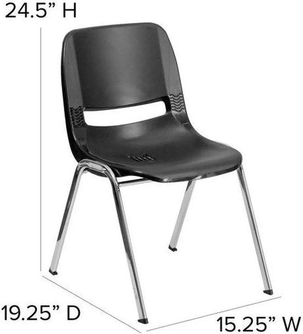 Alt view image 11 of 20 - HERCULES Series 440 lb. Capacity Kid's Black Ergonomic Shell Stack Chair with Chrome Frame and 14" Seat Height