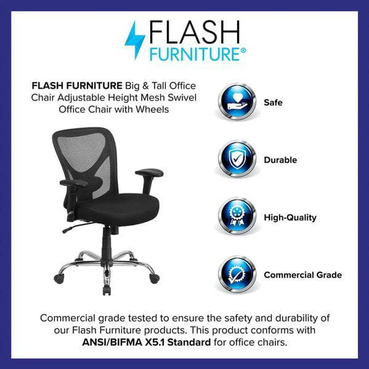 Alt view image 15 of 20 - Big & Tall Office Chair | Adjustable Height Mesh Swivel Office Chair with Wheels