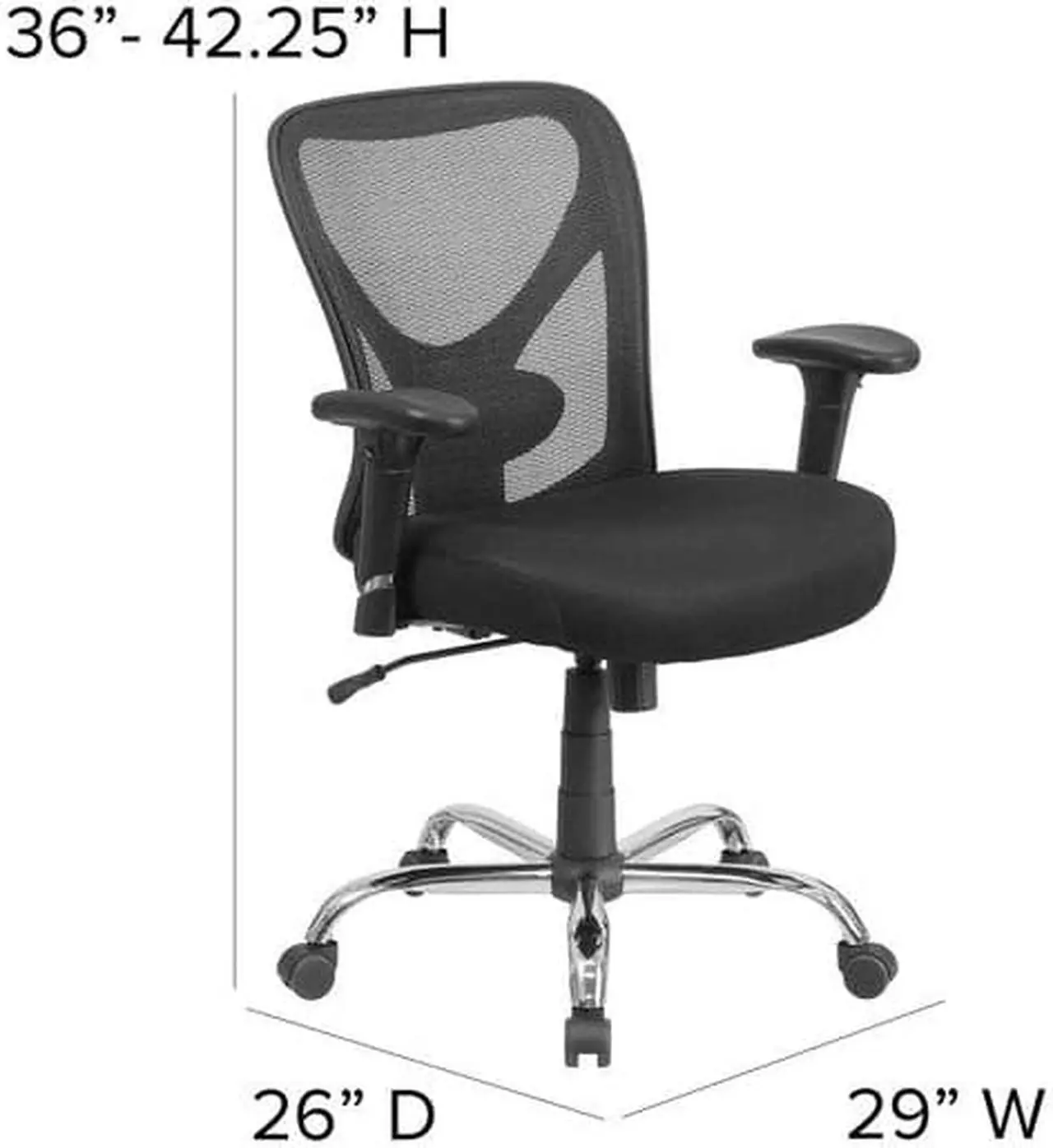 Alt view image 16 of 20 - Big & Tall Office Chair | Adjustable Height Mesh Swivel Office Chair with Wheels