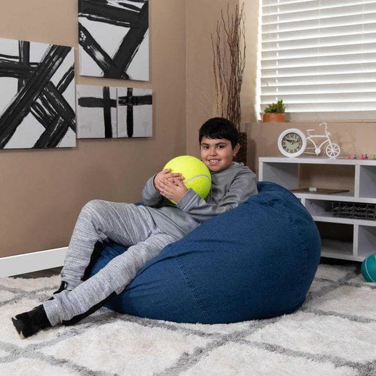 Alt view image 5 of 20 - Oversized Denim Kids Bean Bag Chair