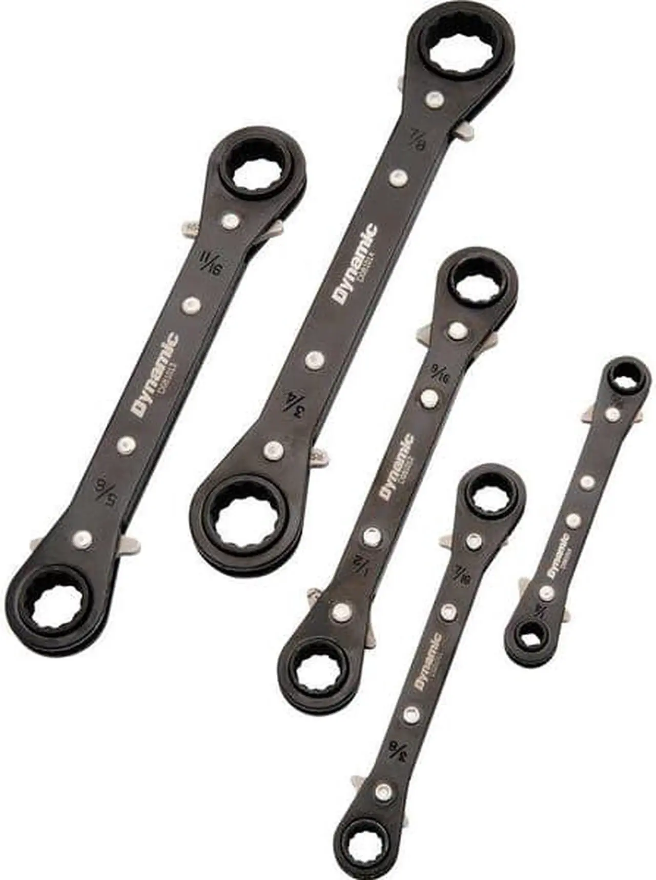 Alt view image 5 of 8 - dynamic 5 piece sae double box end, reversible ratcheting wrench set, straight