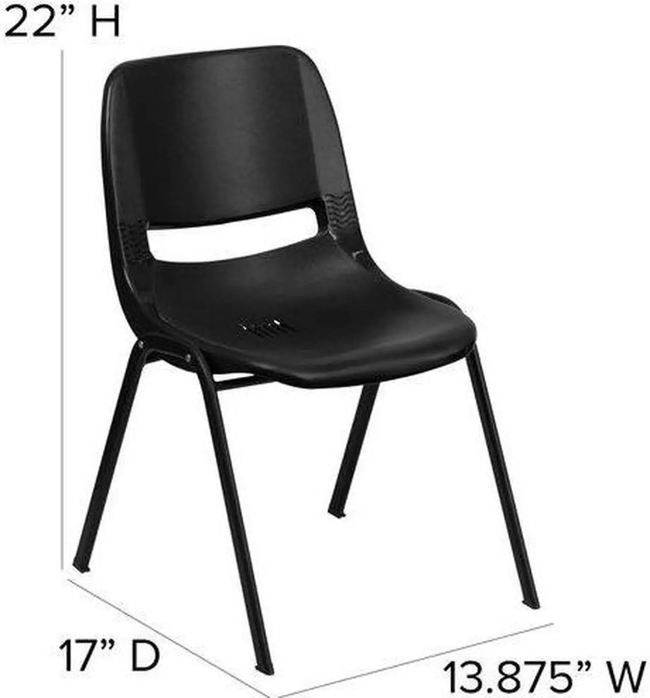 Alt view image 12 of 20 - HERCULES Series 440 lb. Capacity Kid's Black Ergonomic Shell Stack Chair with Black Frame and 12" Seat Height