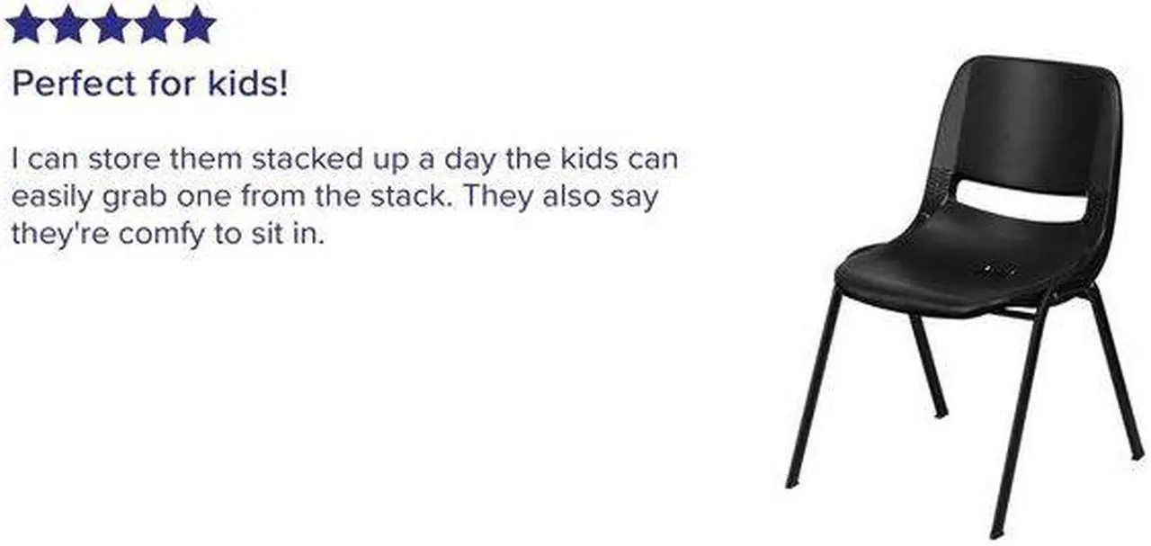 Alt view image 15 of 20 - HERCULES Series 440 lb. Capacity Kid's Black Ergonomic Shell Stack Chair with Black Frame and 12" Seat Height