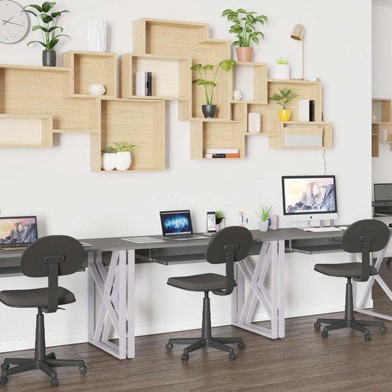 Alt view image 5 of 7 - Black Computer Desk with Pull-Out Keyboard Tray and Cross-Brace Frame