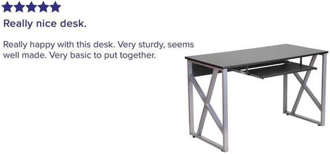 Alt view image 7 of 7 - Black Computer Desk with Pull-Out Keyboard Tray and Cross-Brace Frame