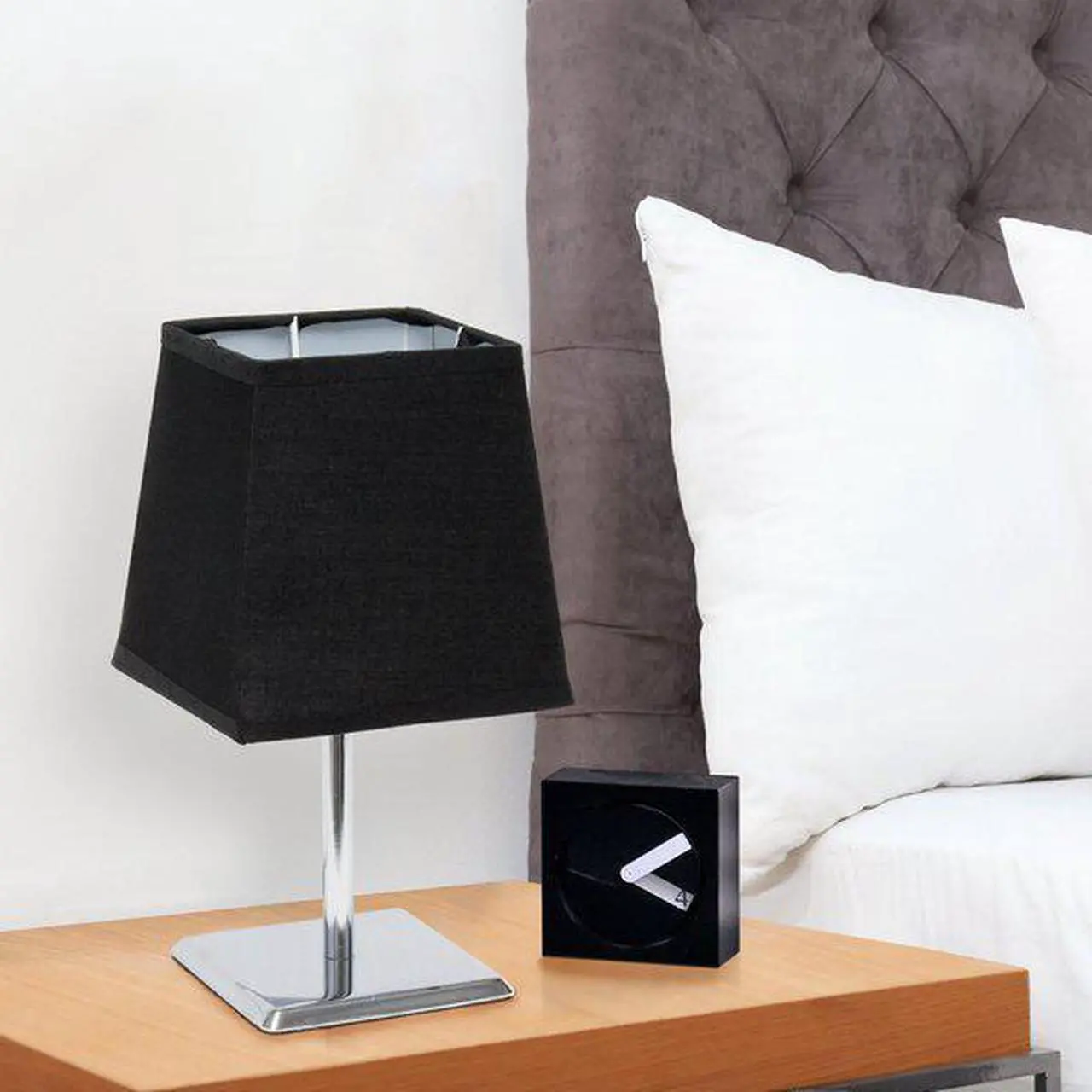 Alt view image 12 of 15 - Simple Designs Mini Chrome Table Lamp with Squared Empire Fabric Shade LT2062-BLK