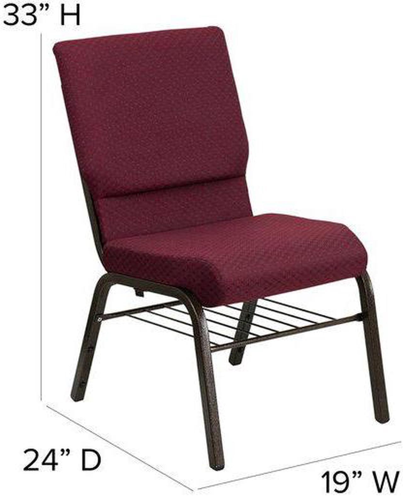 Alt view image 11 of 20 - HERCULES Series 18.5''W Church Chair in Burgundy Patterned Fabric with Book Rack - Gold Vein Frame
