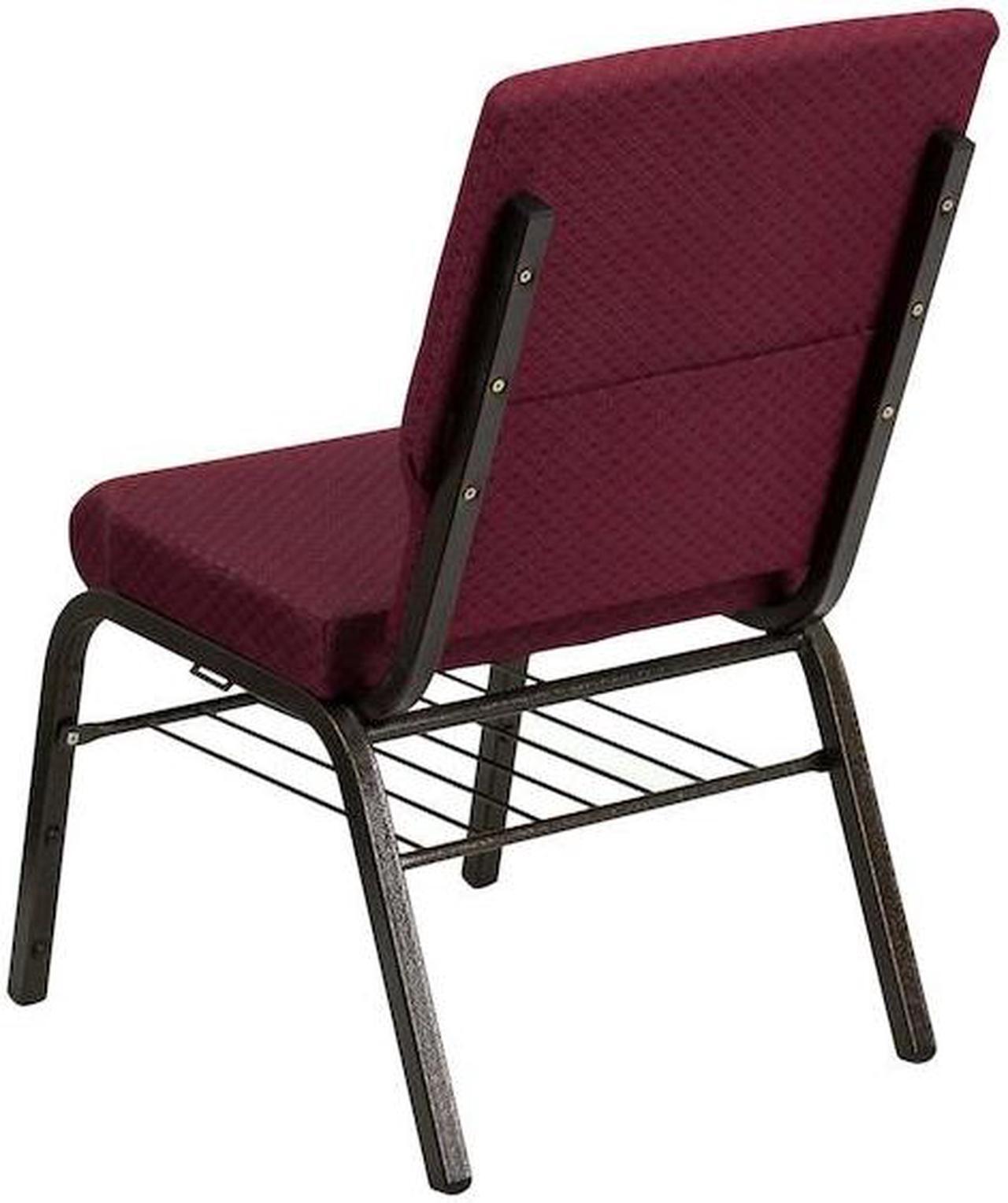 Alt view image 15 of 20 - HERCULES Series 18.5''W Church Chair in Burgundy Patterned Fabric with Book Rack - Gold Vein Frame