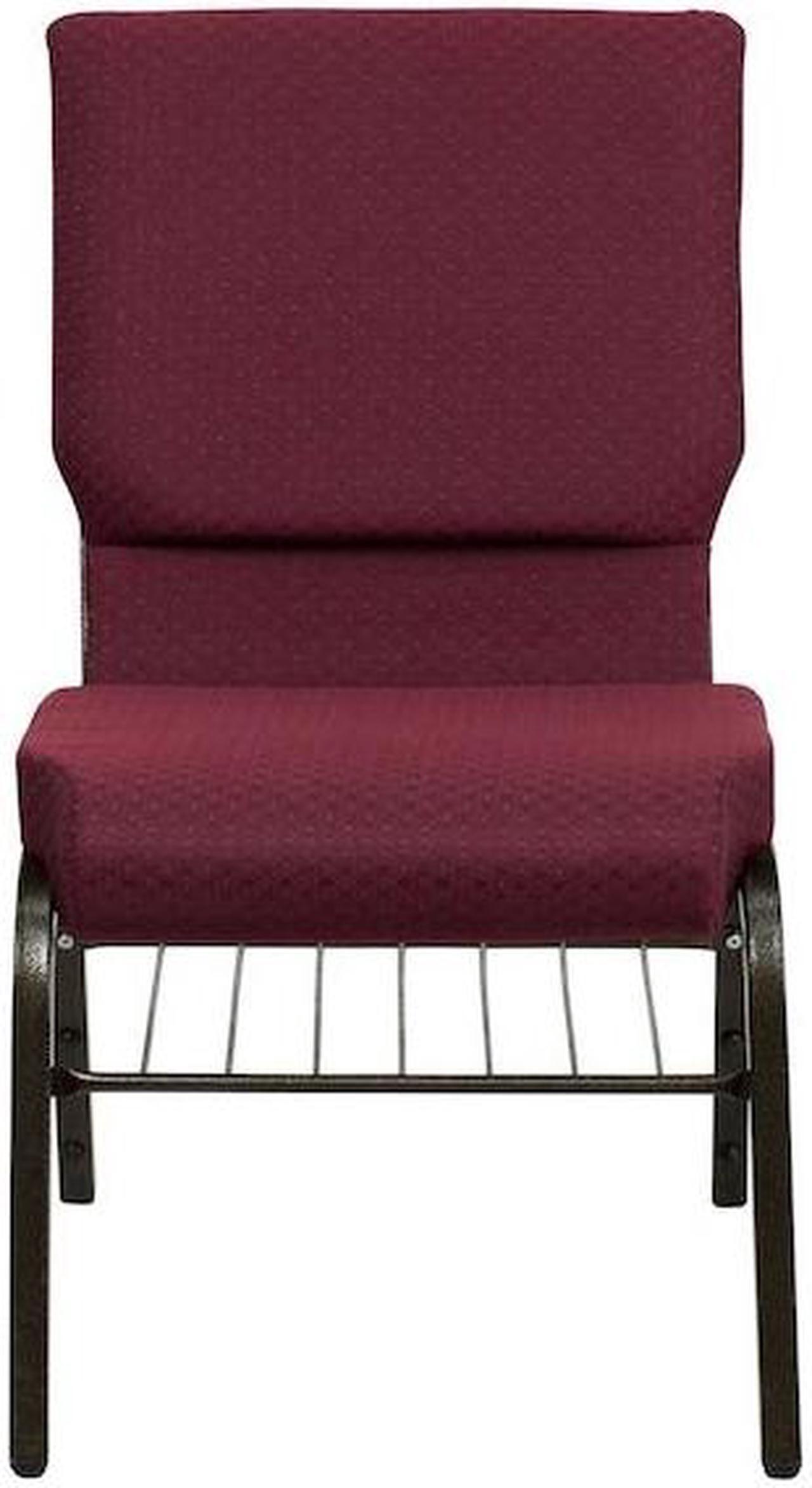 Alt view image 16 of 20 - HERCULES Series 18.5''W Church Chair in Burgundy Patterned Fabric with Book Rack - Gold Vein Frame