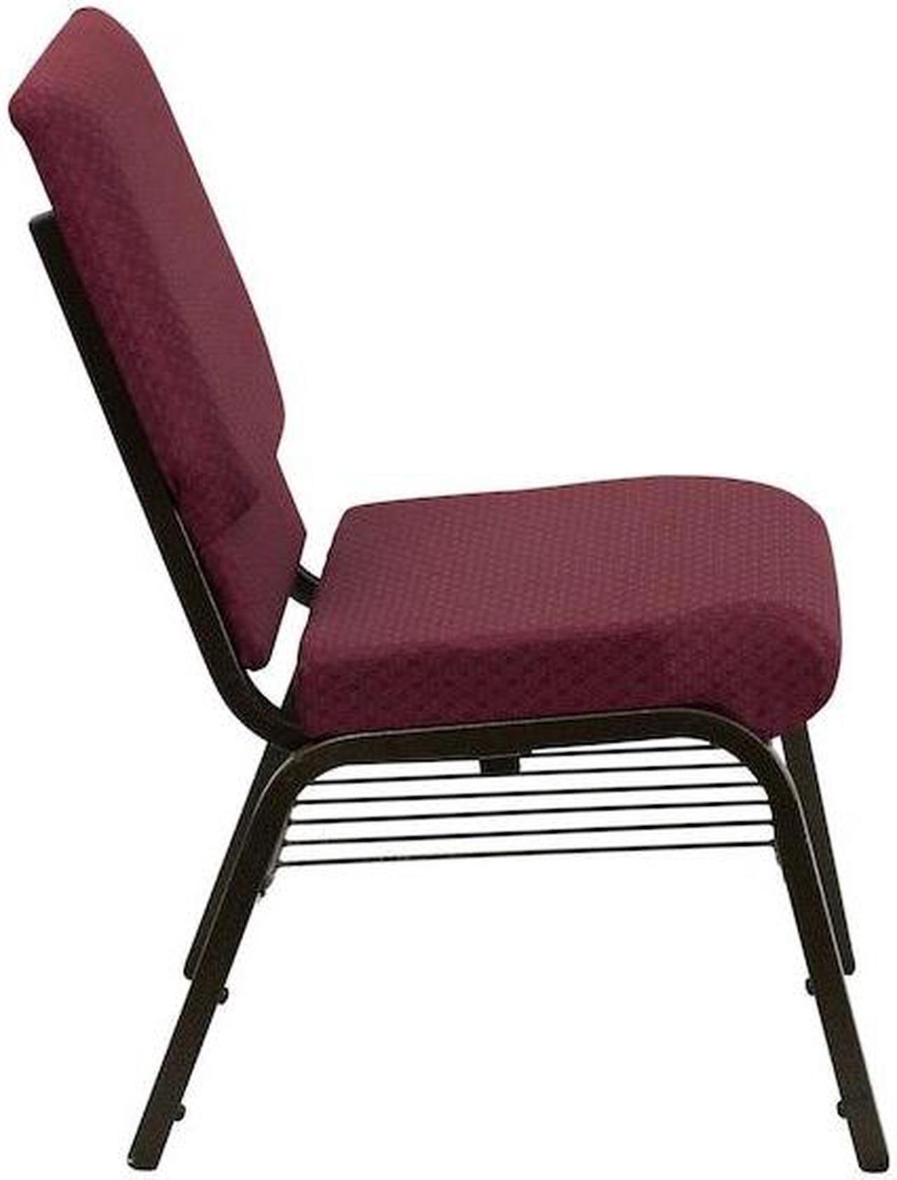 Alt view image 14 of 20 - HERCULES Series 18.5''W Church Chair in Burgundy Patterned Fabric with Book Rack - Gold Vein Frame