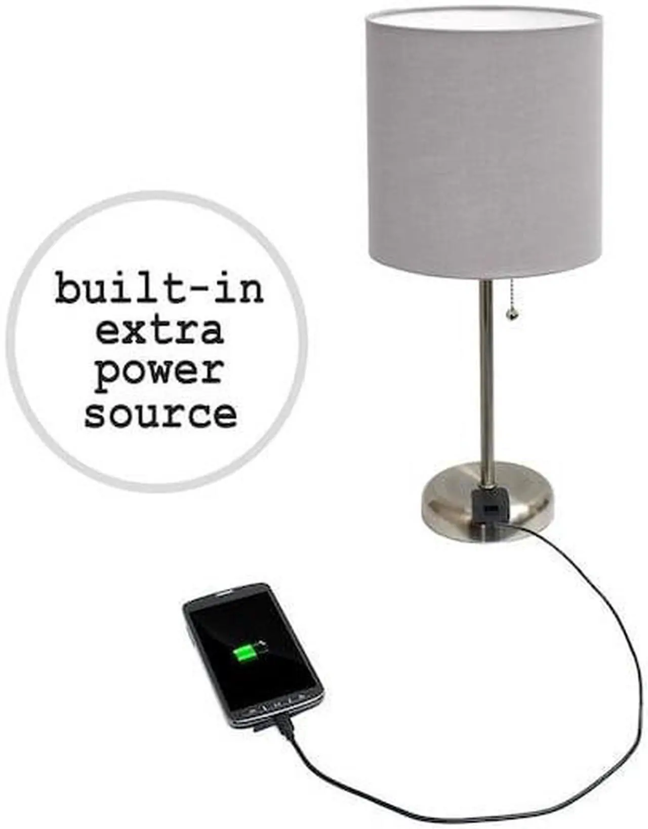 Alt view image 12 of 16 - LimeLights Stick Lamp with Charging Outlet and Fabric Shade Two Pack Set