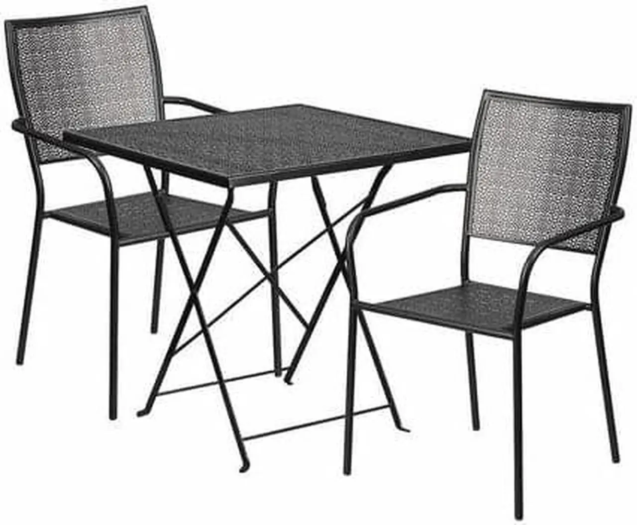 Alt view image 5 of 19 - 28'' Square Black Indoor-Outdoor Steel Folding Patio Table Set with 2 Square Back Chairs