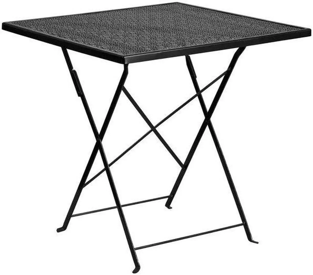 Alt view image 12 of 19 - 28'' Square Black Indoor-Outdoor Steel Folding Patio Table Set with 2 Square Back Chairs