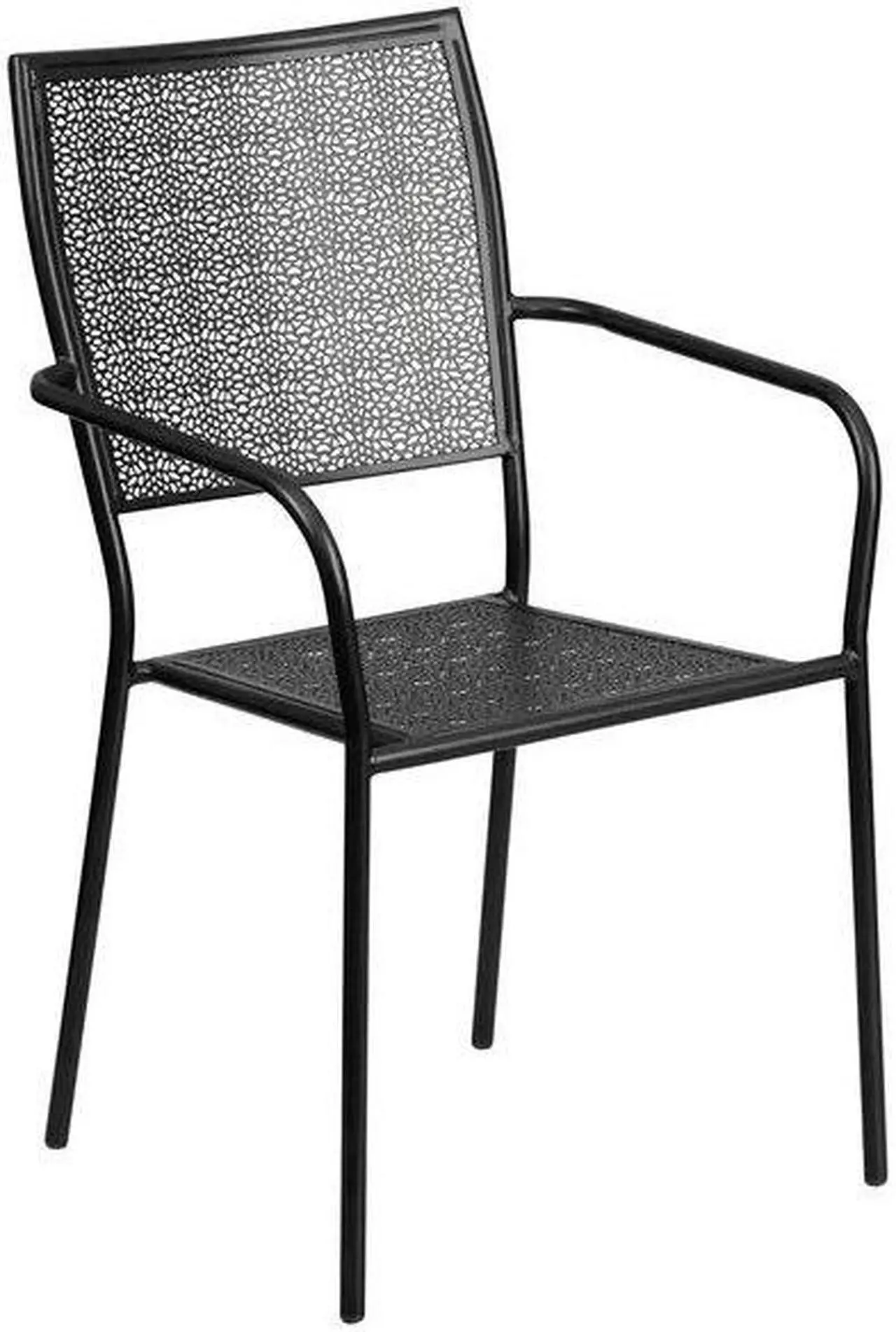 Alt view image 13 of 19 - 28'' Square Black Indoor-Outdoor Steel Folding Patio Table Set with 2 Square Back Chairs