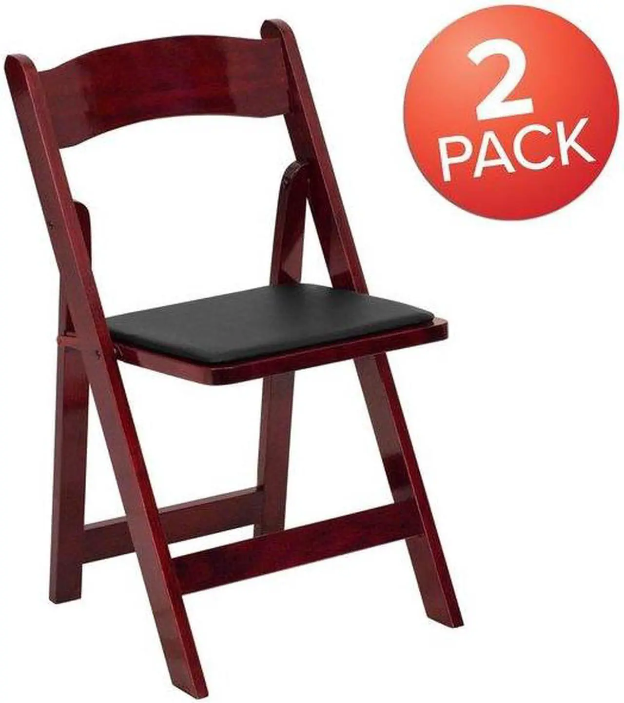 Alt view image 11 of 20 - 2 Pack HERCULES Series Mahogany Wood Folding Chair with Vinyl Padded Seat