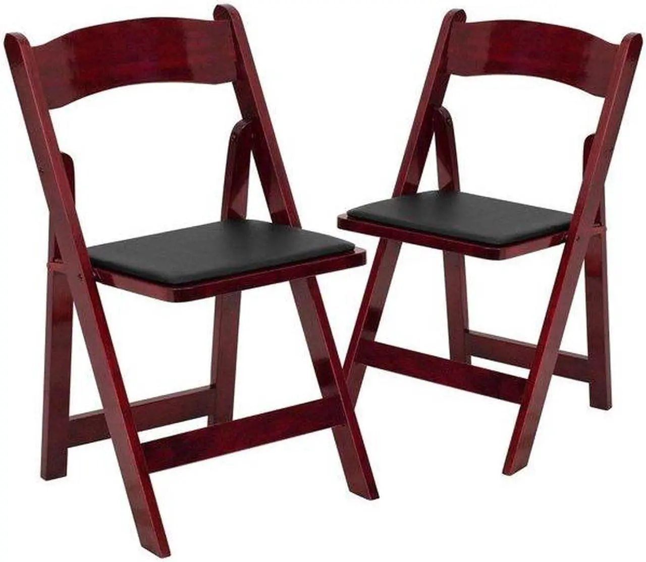 Alt view image 14 of 20 - 2 Pack HERCULES Series Mahogany Wood Folding Chair with Vinyl Padded Seat