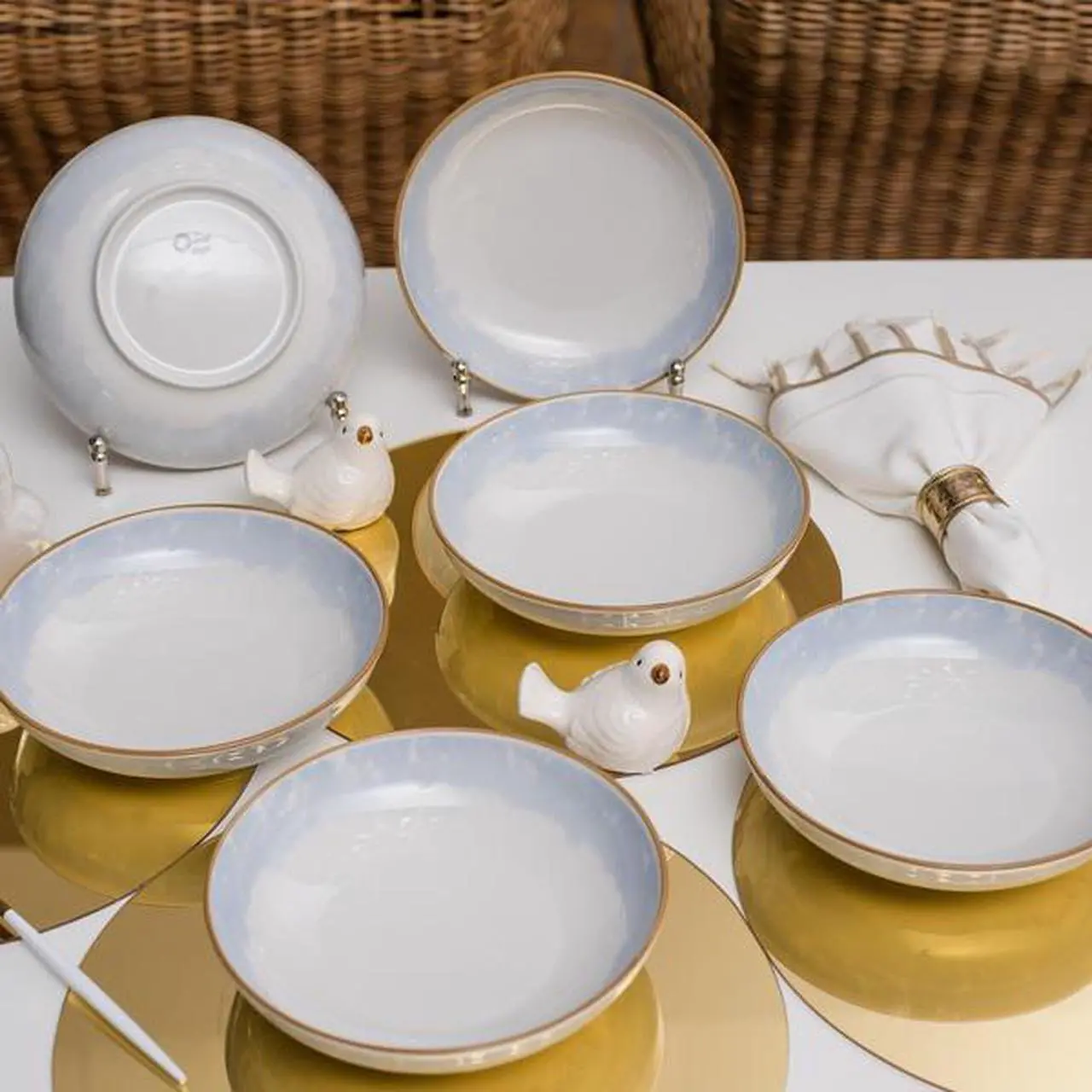 Alt view image 7 of 11 - Oxford Coup 6 Large Dinner 8.46" Soup Bowls in Blue and Yellow
