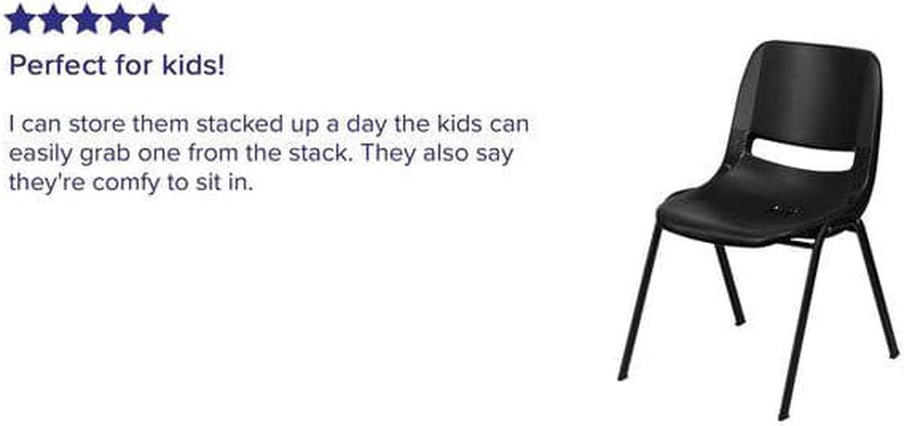 Alt view image 5 of 14 - 5 Pk. HERCULES Series 440 lb. Capacity Black Ergonomic Shell Stack Chair with Black Frame and 14'' Seat Height