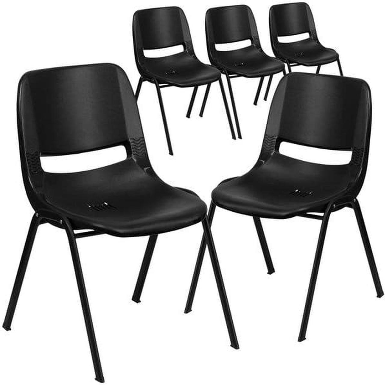 Alt view image 6 of 14 - 5 Pk. HERCULES Series 440 lb. Capacity Black Ergonomic Shell Stack Chair with Black Frame and 14'' Seat Height