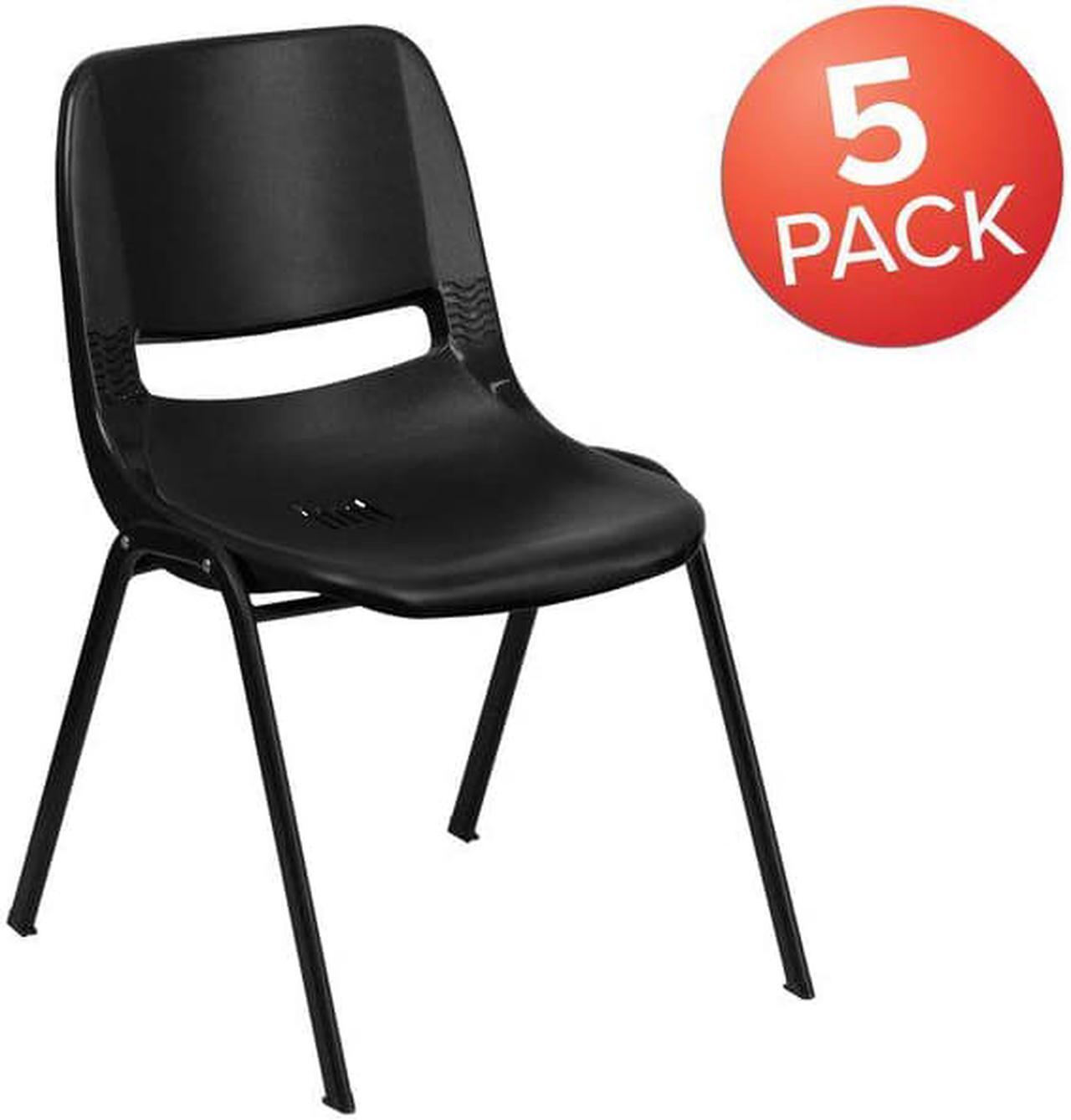 Alt view image 3 of 14 - 5 Pk. HERCULES Series 440 lb. Capacity Black Ergonomic Shell Stack Chair with Black Frame and 14'' Seat Height