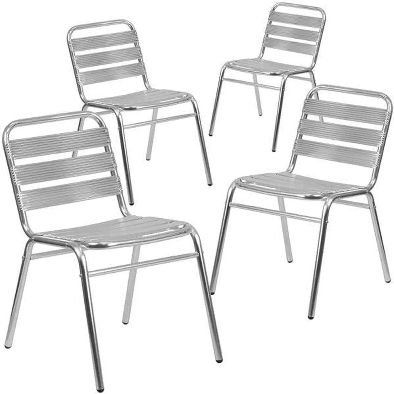 Alt view image 2 of 17 - Flash Furniture 4 Pack Commercial Aluminum Indoor-Outdoor Restaurant Stack Chair with Triple Slat Back