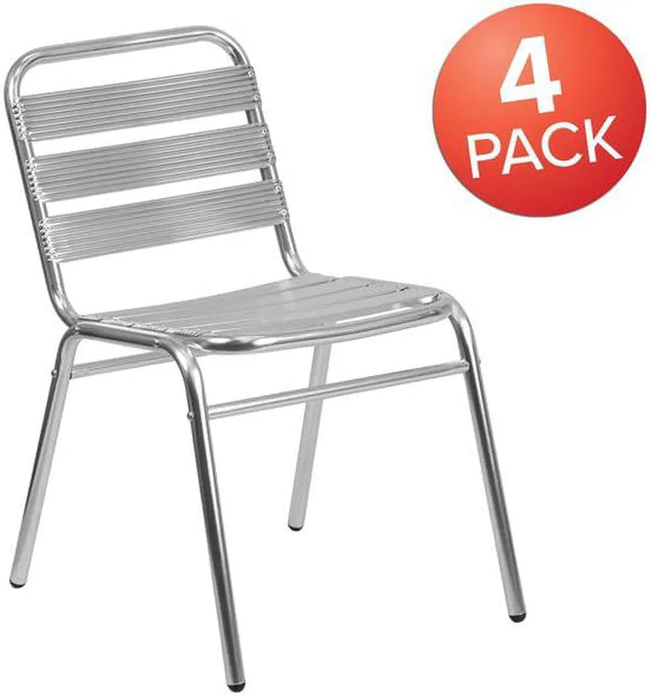 Alt view image 4 of 17 - Flash Furniture 4 Pack Commercial Aluminum Indoor-Outdoor Restaurant Stack Chair with Triple Slat Back