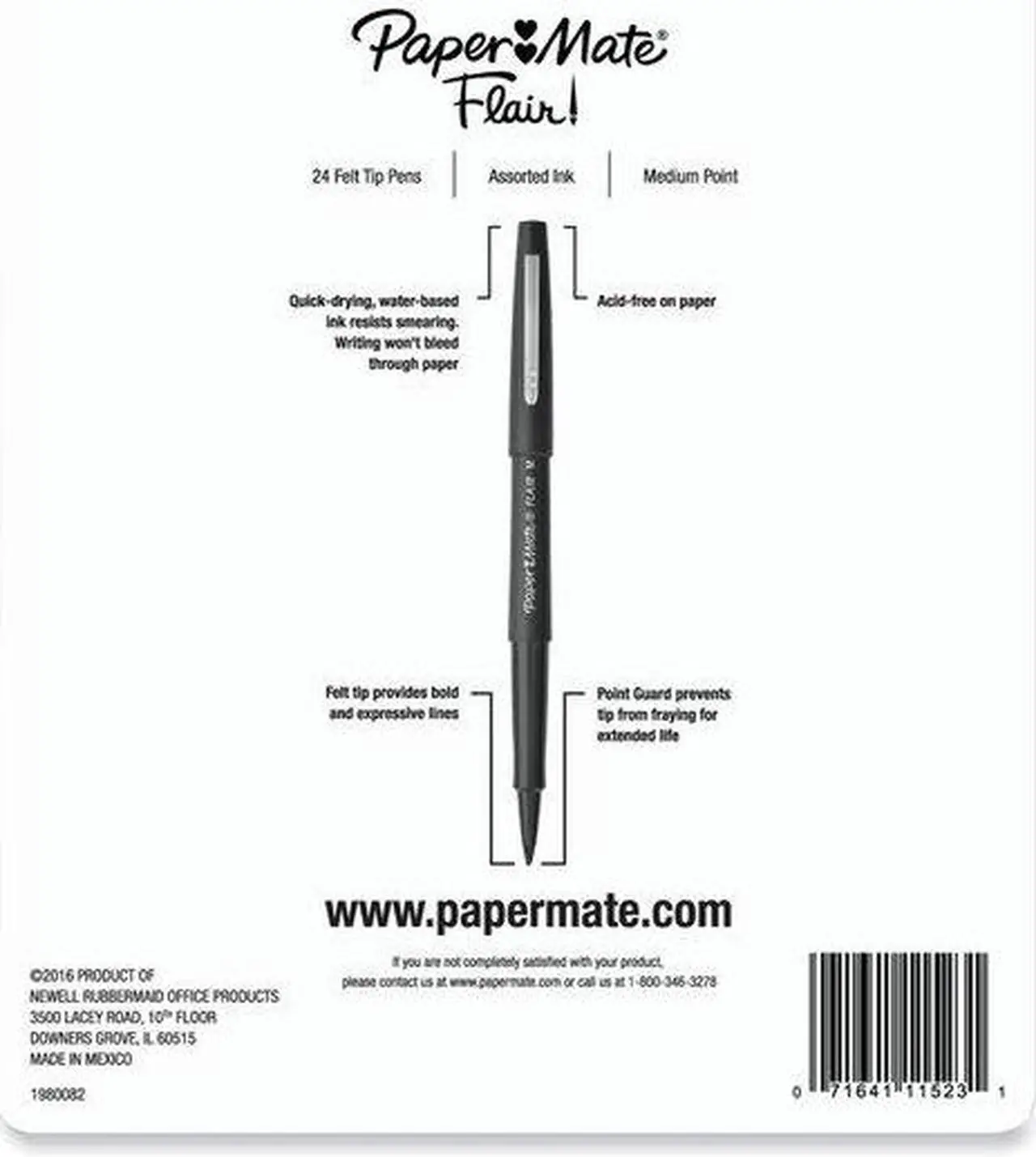 Alt view image 13 of 13 - Paper Mate 1978998 Point Guard Flair Bullet Point Stick Pen, Assorted Colors, .7Mm, 24/Set