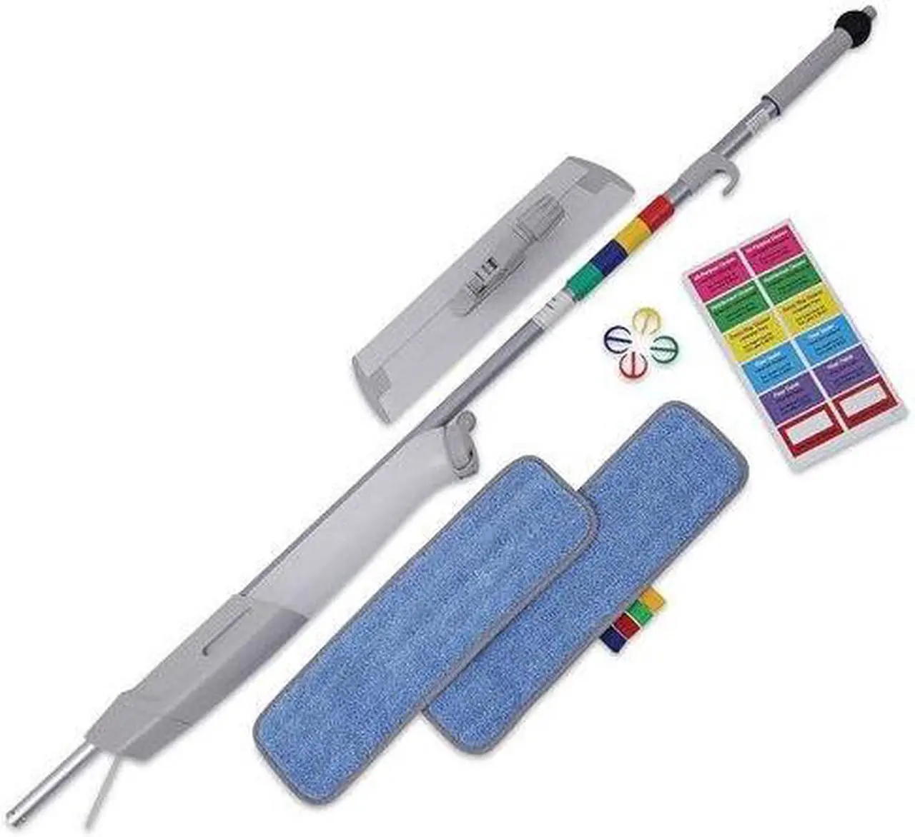 Alt view image 10 of 17 - Boardwalk Bucketless Microfiber Mop System 5 x 18 Head 59" Handle Blue/Gray BWMS16MFM