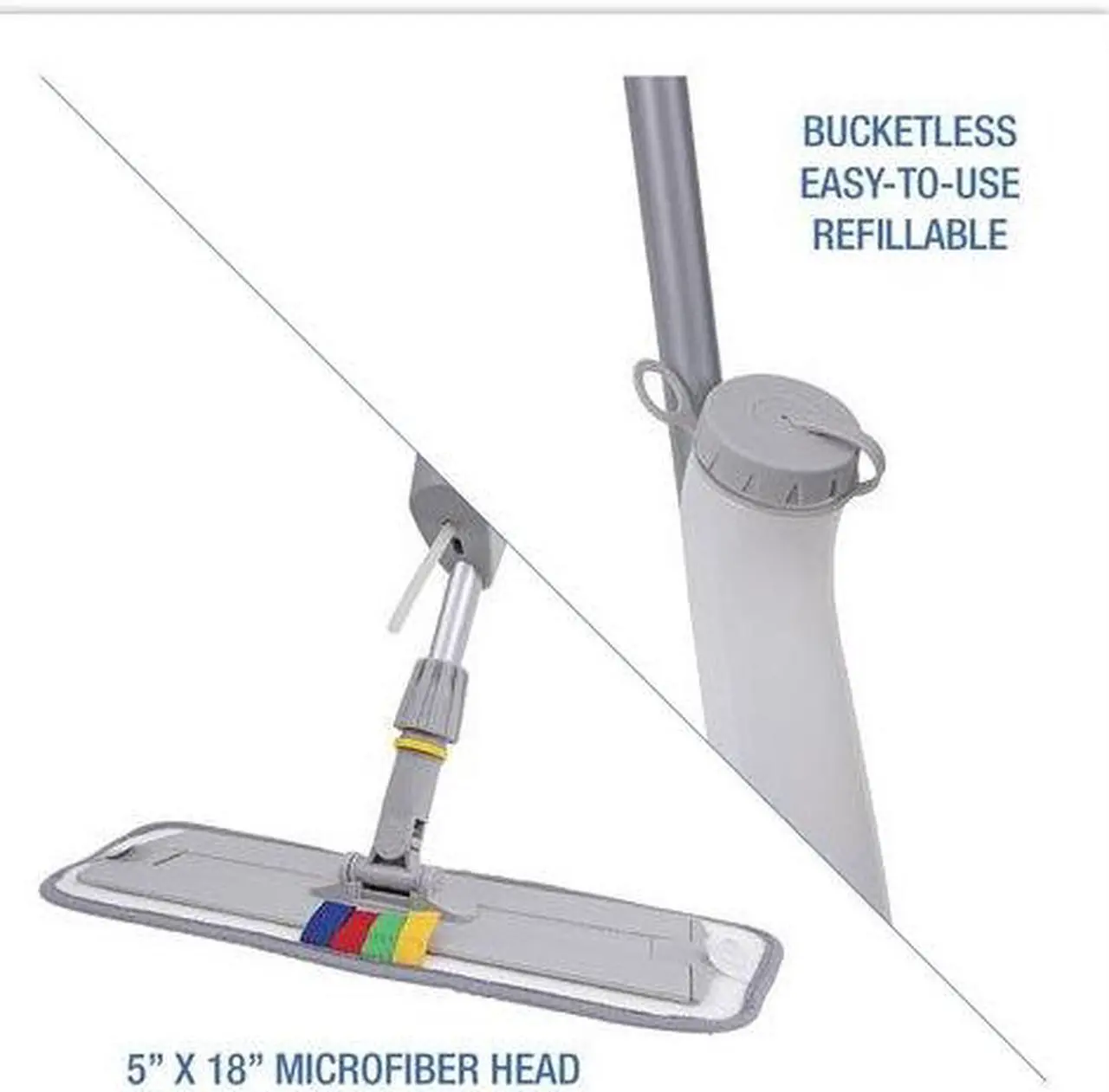 Alt view image 12 of 17 - Boardwalk Bucketless Microfiber Mop System 5 x 18 Head 59" Handle Blue/Gray BWMS16MFM