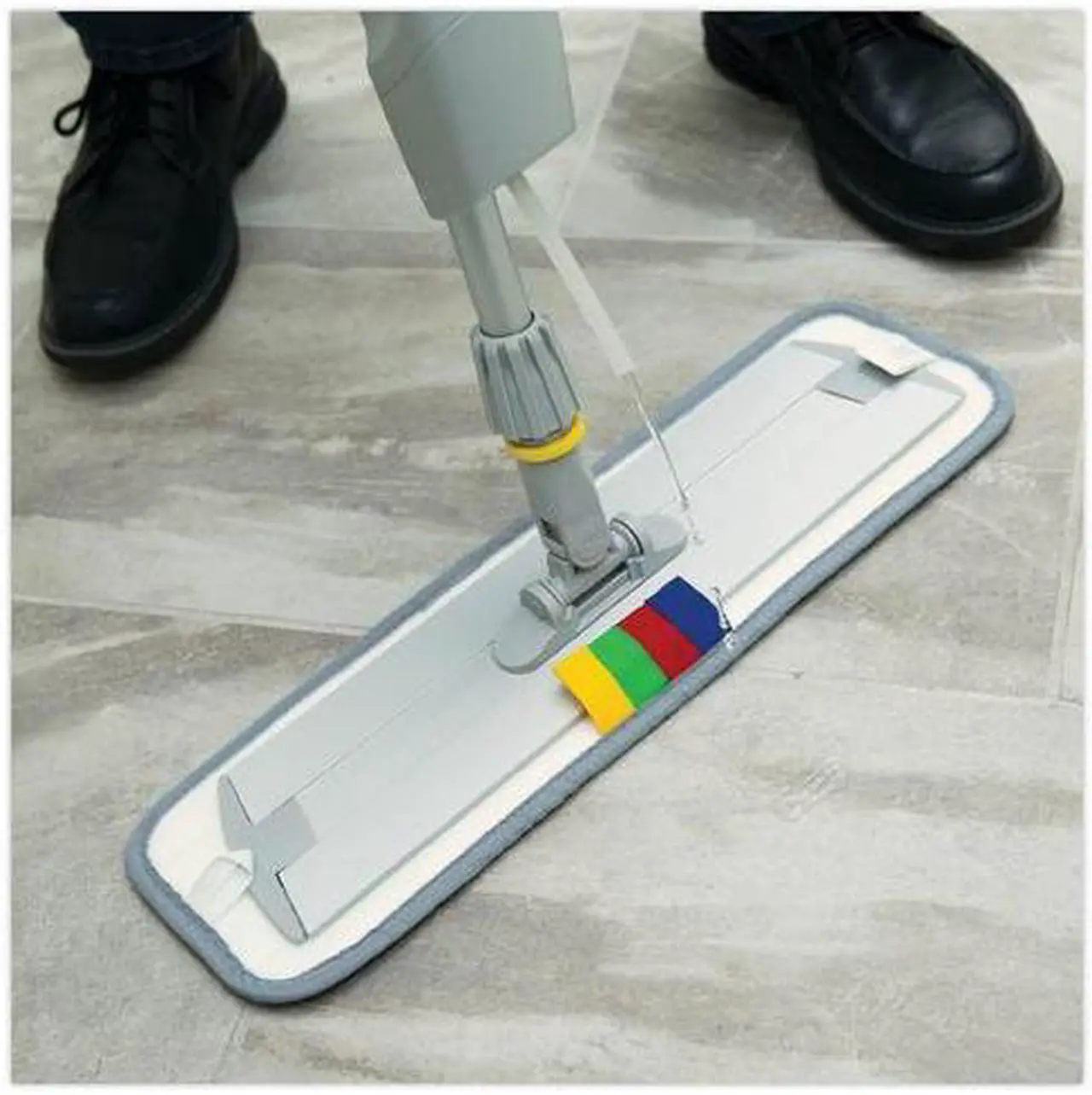 Alt view image 13 of 17 - Boardwalk Bucketless Microfiber Mop System 5 x 18 Head 59" Handle Blue/Gray BWMS16MFM