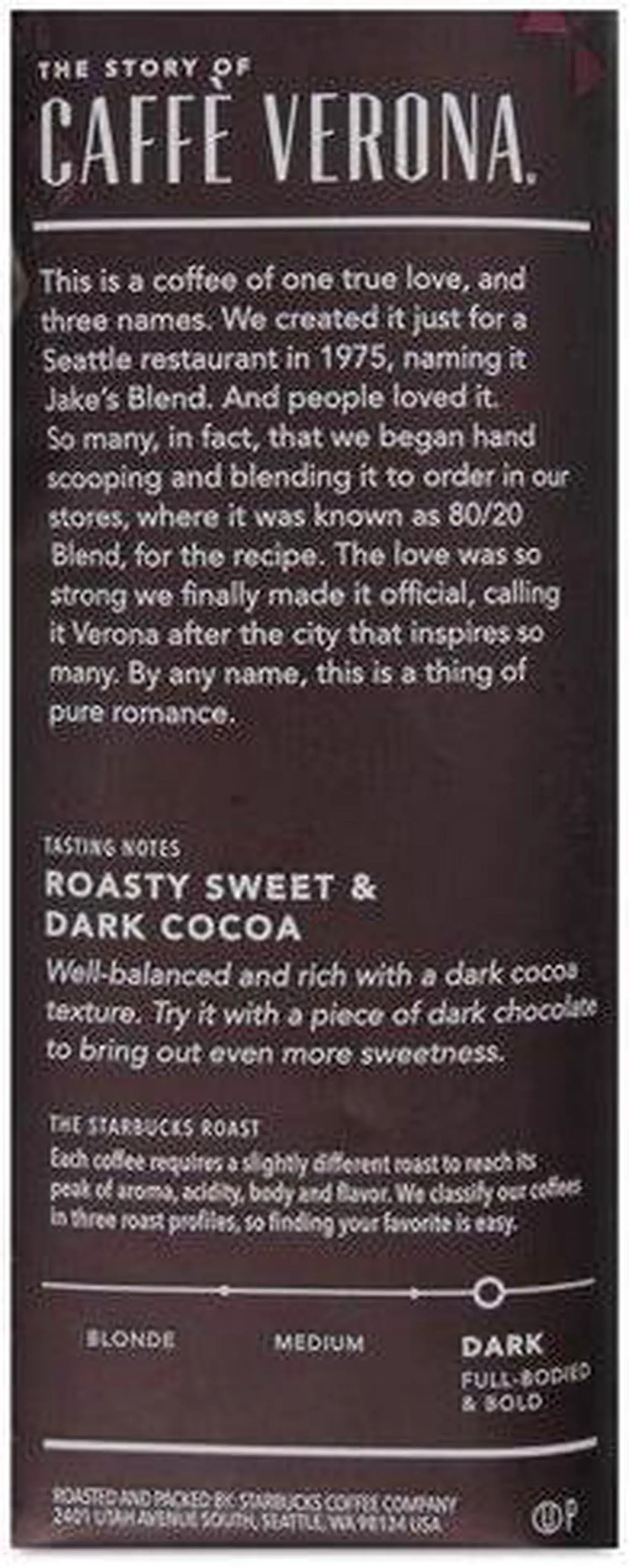 Alt view image 10 of 14 - Starbucks Whole Bean Coffee Caffe Verona 1 lb Bag 11017871