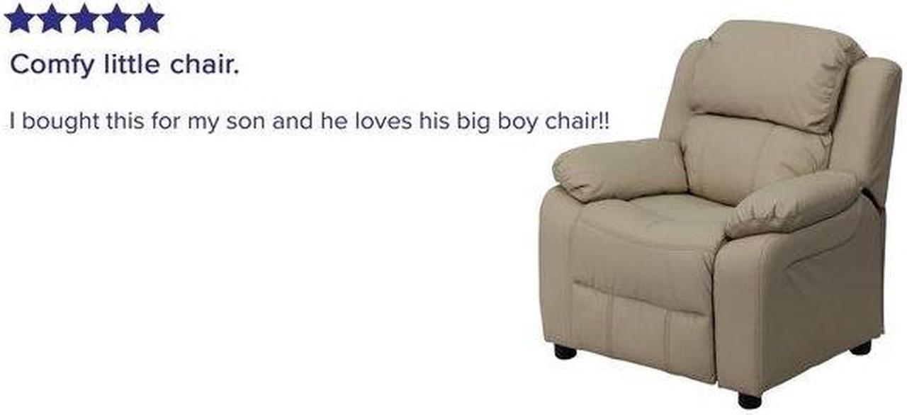 Alt view image 15 of 20 - Deluxe Padded Contemporary Beige Vinyl Kids Recliner with Storage Arms