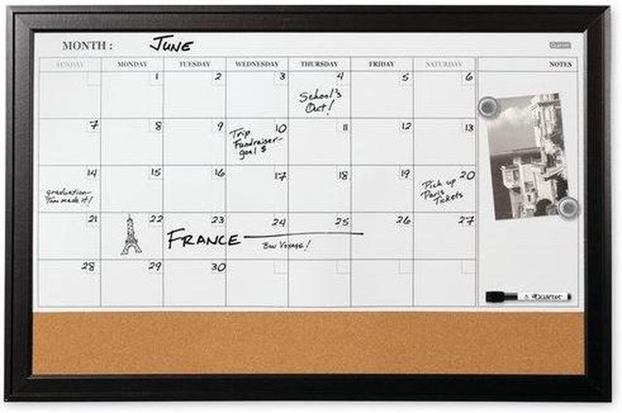 Alt view image 11 of 20 - Quartet Combination Magnetic Whiteboard Calendar & Corkboard 23x17 Black