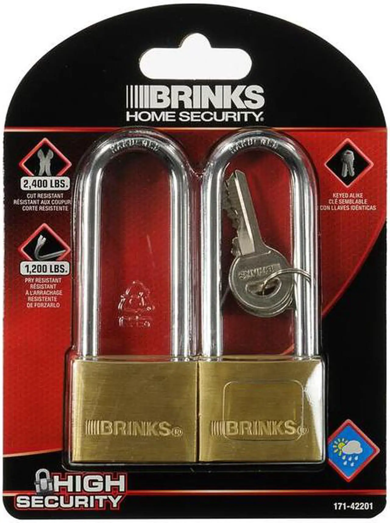 Alt view image 3 of 3 - BRINKS 171-42001 Keyed Different Padlock, Brass, 40mm, High Security, Long SHKL