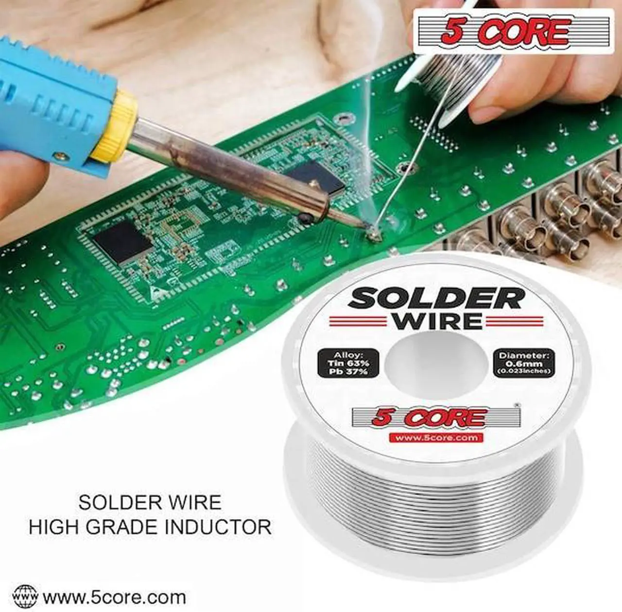 Alt view image 14 of 14 - 5 Core Solder Wire Rosin Core Flux Soldering Wire 63/37 63% Tin (Sn)37% Lead (Pb) 1 pc 50 gms