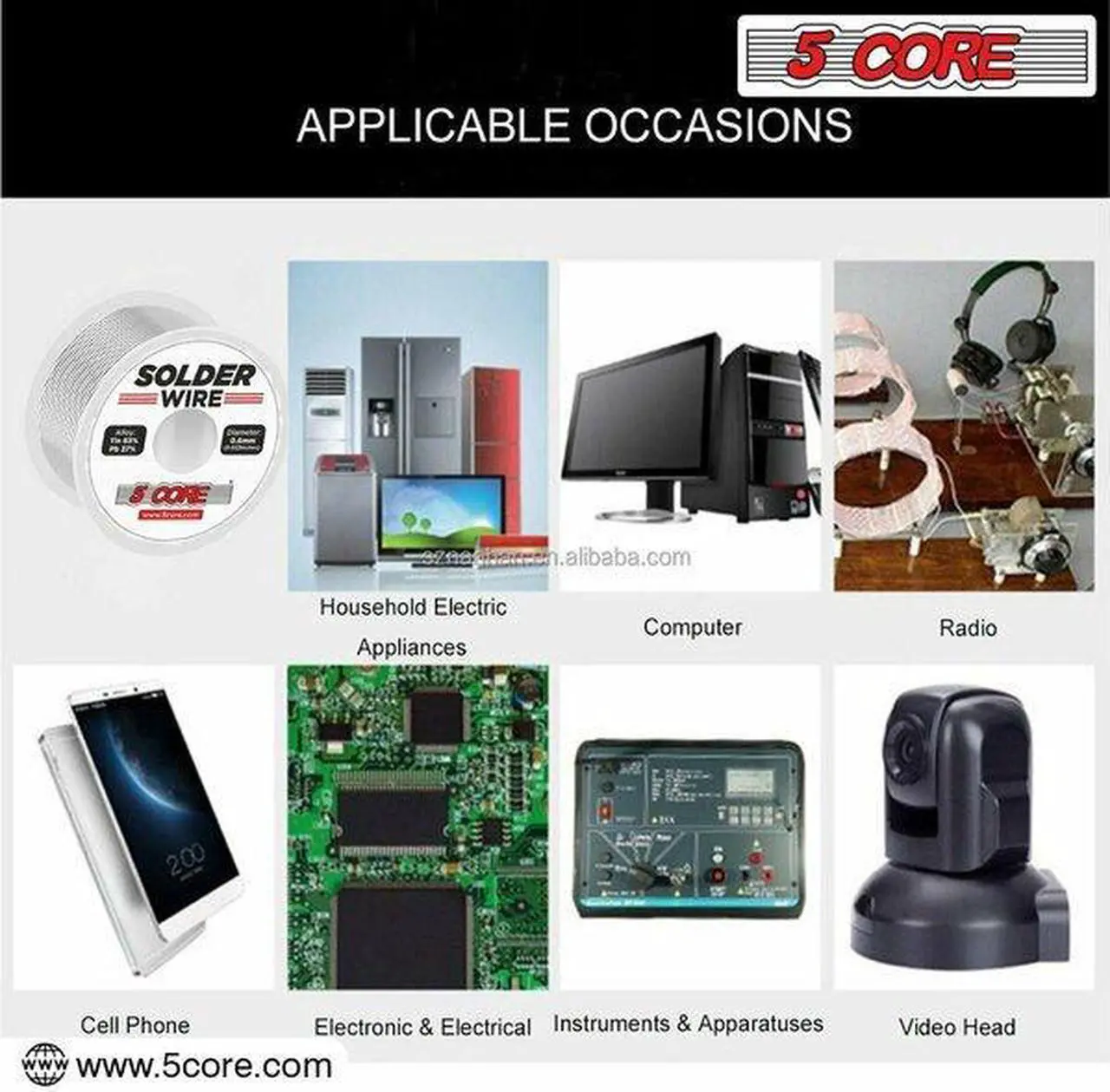 Alt view image 9 of 14 - 5 Core Solder Wire Rosin Core Flux Soldering Wire 63/37 63% Tin (Sn)37% Lead (Pb) 1 pc 50 gms
