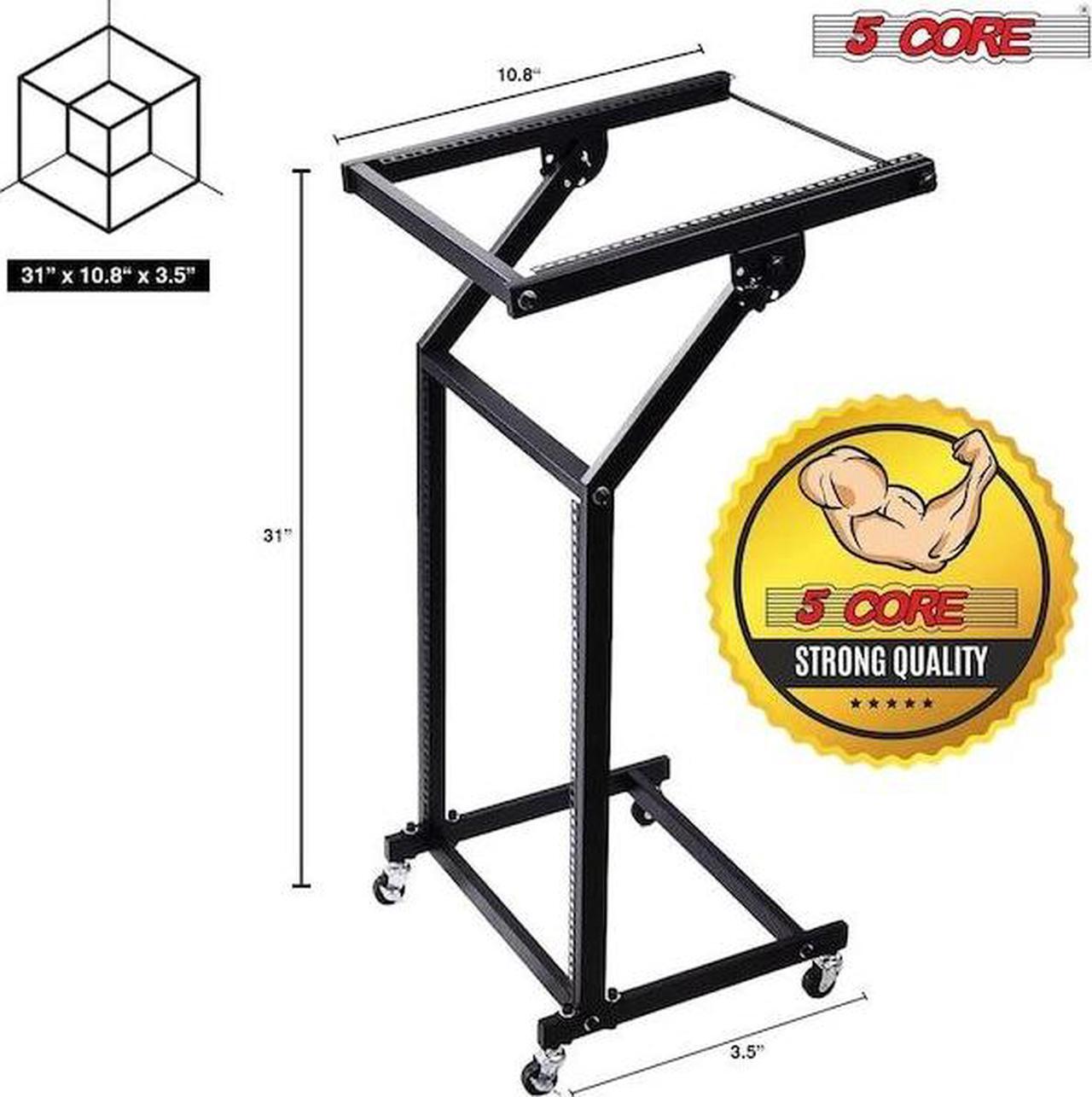 Alt view image 10 of 14 - 5 Core DJ Mixer Stand 12U Adjustable Rack Mount Rolling Stage Cart Pro Audio Studio Equipment for Homes Offices Stage Music Studios w Wheels - RACK STAND 12U