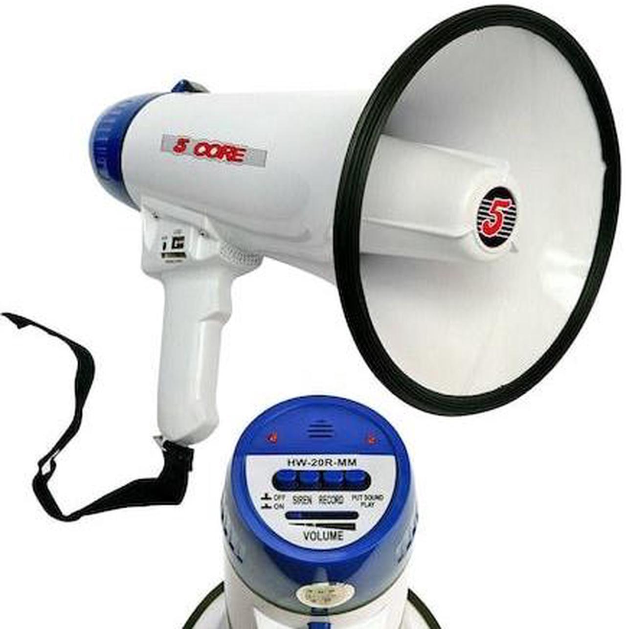 Alt view image 9 of 16 - 5 Core Megaphone Bullhorn Speaker 20W Bull Horn Battery Power Cheer Megafono 300 Meters Range Loudspeaker W Siren Recording Ergonomic Handle for Coaches Football Baseball Cheerleading - 20R-USB WoB