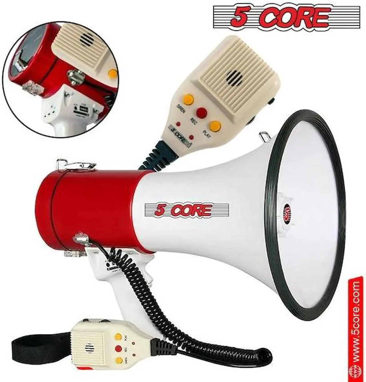 Alt view image 12 of 15 - 5 Core Megaphone Bullhorn Speaker 50W Bull Horn Cheer Megafono 1200 Yards