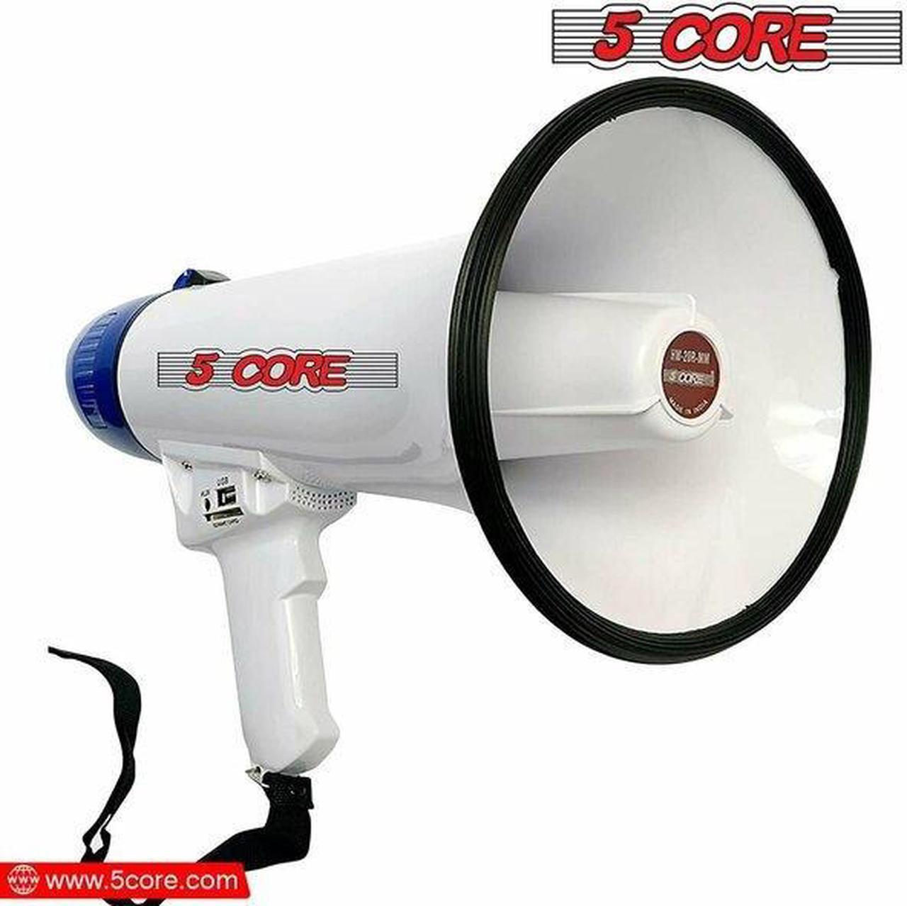 Alt view image 11 of 16 - 5 Core Megaphone Bullhorn Speaker 20W Bull Horn Battery Power Cheer Megafono 300 Meters Range Loudspeaker W Siren Recording Ergonomic Handle for Coaches Football Baseball Cheerleading - 20R-USB WoB