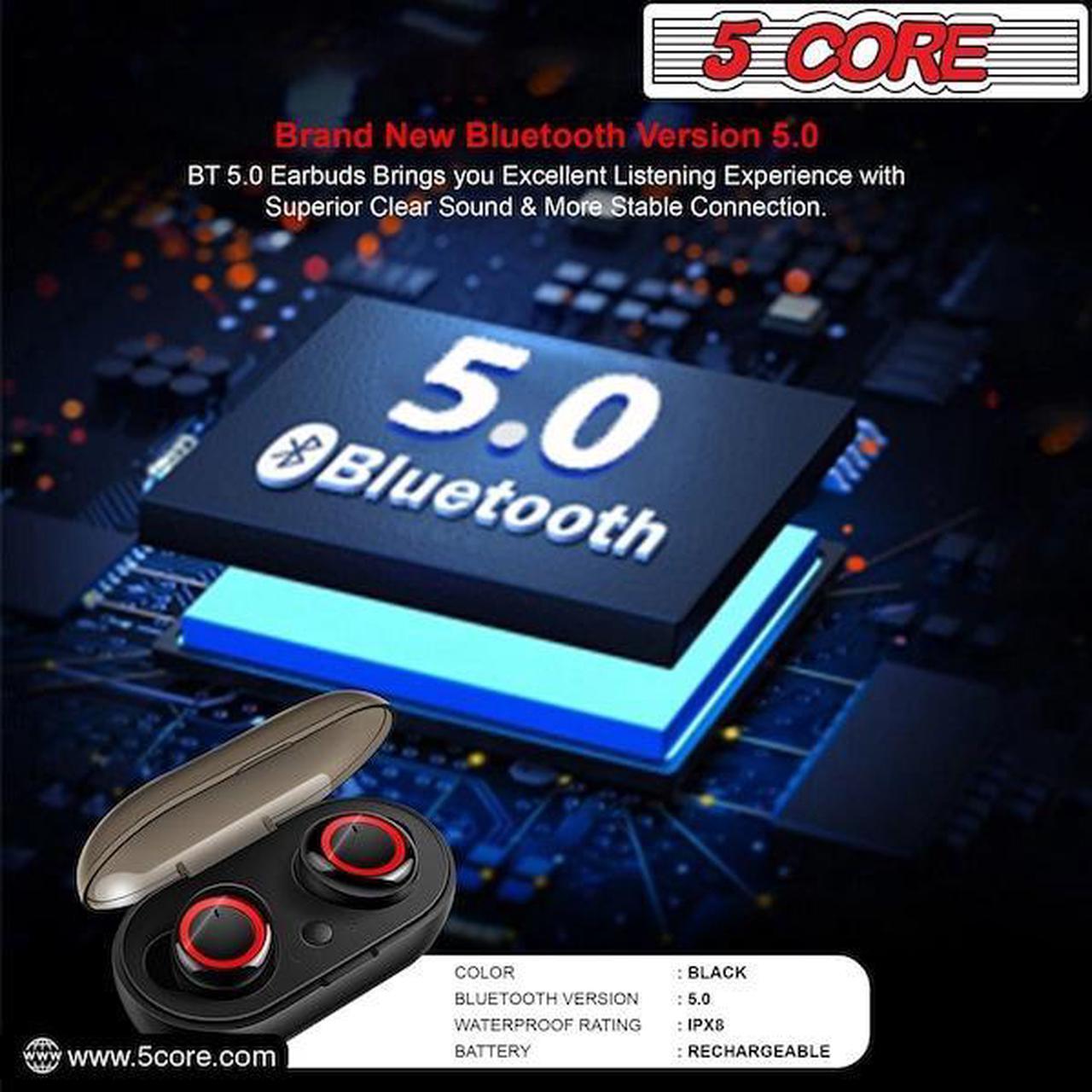 Alt view image 13 of 17 - 5 Core Wireless Ear Buds  Mini Bluetooth Noise Cancelling Earbud Headphones 32 Hours Playtime IPX8